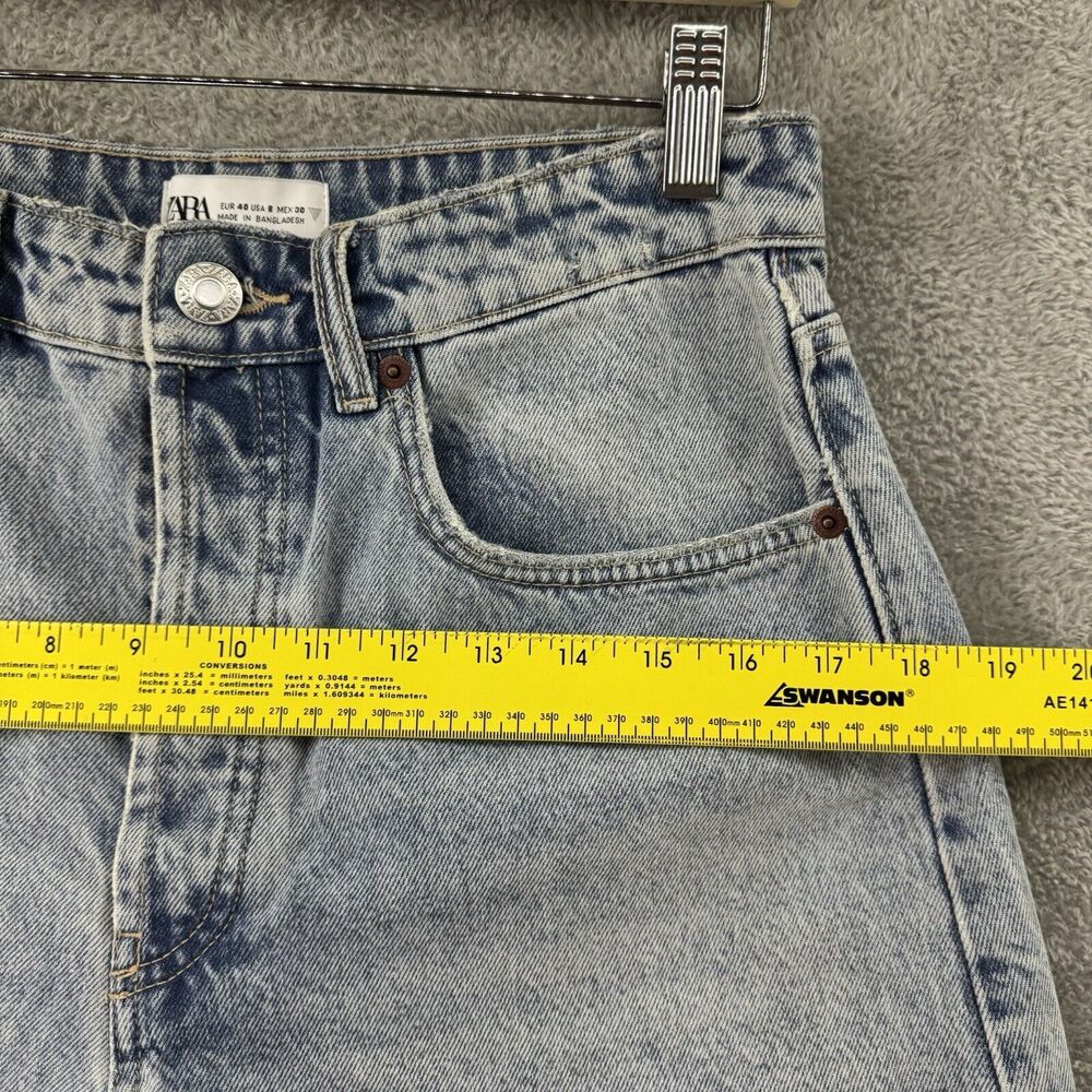 ZARA Shorts Womens 8 Denim Blue Light Wash Cut Off Button Fly 5 Pockets Fray Hem - Picture 7 of 7
